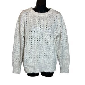 Neuflora women’s medium pullover sweater Pointelle knit ribbed soft beige cream